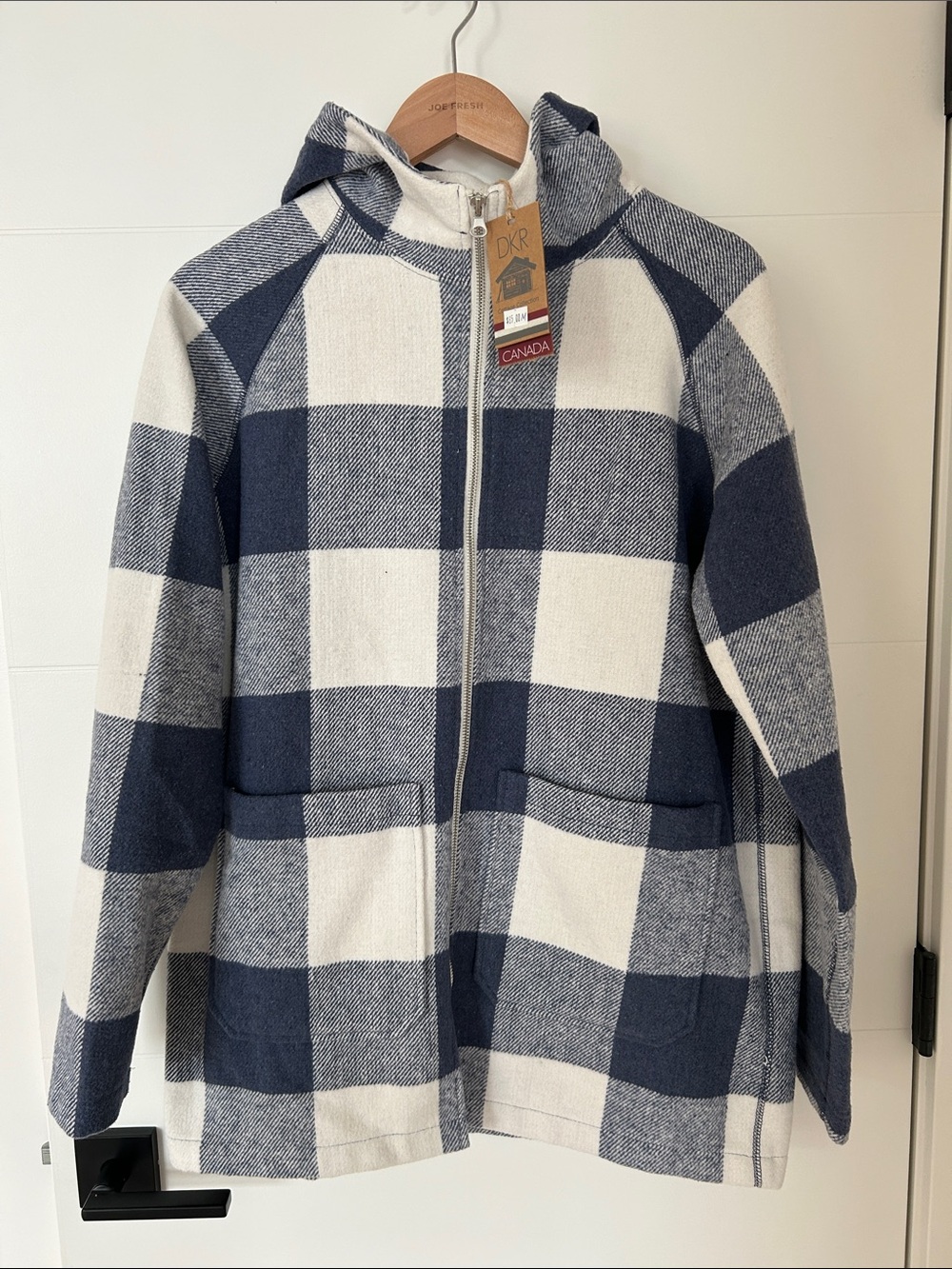 Beautiful Navy and White Plaid Hooded Coat
